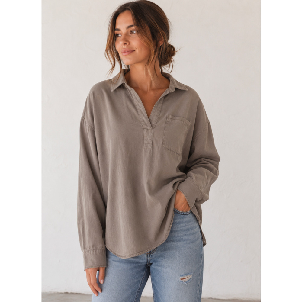 Gap Denim Taupe Oversized Popover Utility Shirt Size L NWT